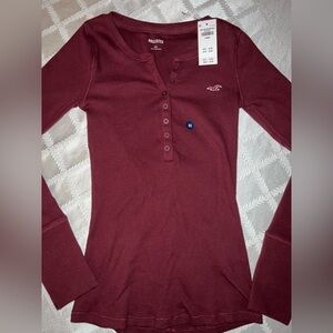 Hollister Women's Maroon Long Sleeve Henley